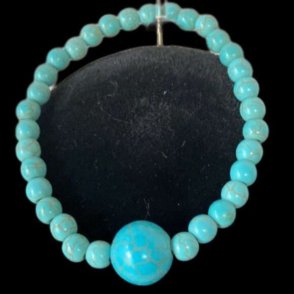 Turquoise Beaded Bracelet with Round Turquoise Accent One size fits most 7.5 in - Picture 12 of 13